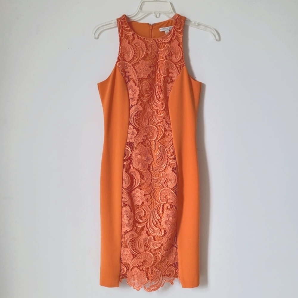 NY & Co Eva Mended Lace Sheath Dress Orange XS